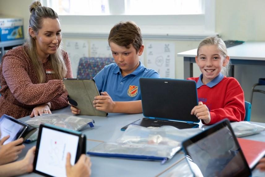 Dubbo Public School Assistant Principal Stacey Barlow (left) with her students.